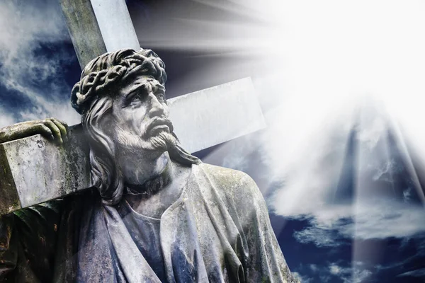 Ukřižování Ježíše Krista Starověká Kamenná Socha — Stock fotografie