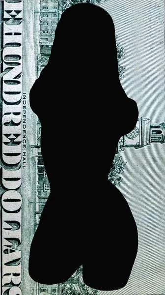 Silhouette Una Donna Contro Banconota Del Dollaro Usa Come Simbolo — Foto Stock