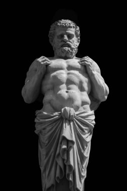 Tanrım, Zeus. Olimpiyat tanrılarının kralı. Siyah sırt grubunda izole edilmiş eski bir heykel. 