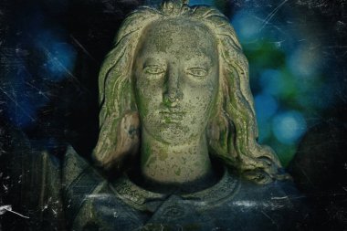 Barış meleği. Eski bir taş heykelin eski tasviri..