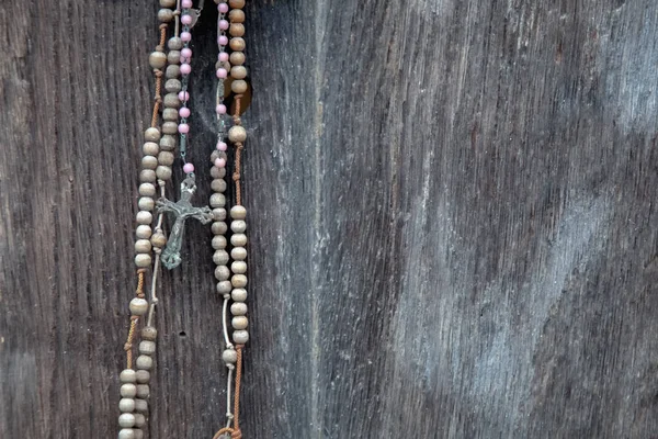 Old Rosary Ancient Wood Doors Background Church Ruins — Stock Photo, Image