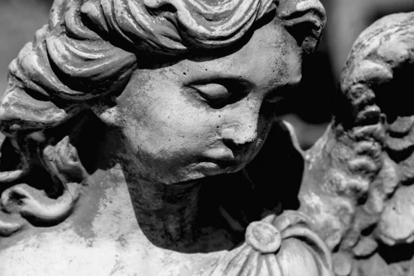 Close Dramatic Image Sad Angel Deep Shadows Fragment Ancient Statue — Stock Photo, Image