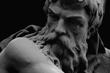 Close up portrait of Hephaestus. In Greek and Roman mythology god of the forge and blacksmiths. Fragment of an ancient statue. clipart