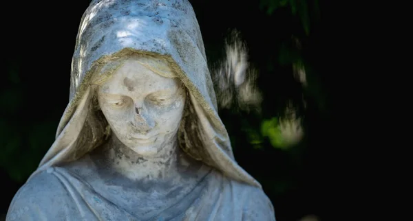 Fragment Ancient Stone Statue Sad Desperate Woman Tomb Symbol Death — Stock Photo, Image