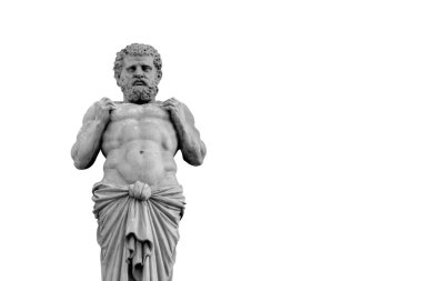 Hephaestus. In antique Greek and Roman mythology god of the forge and blacksmiths. An ancient statue isolated on white background. Copy space for design or text. clipart