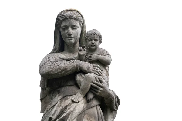 彼女の手に赤ちゃんイエス キリストと聖母マリアの古代の像 永遠の命 魂の概念 — ストック写真