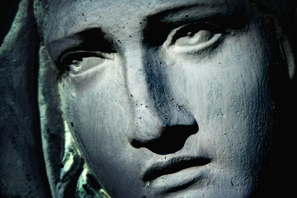 Kärlekens Blick Jungfru Maria Närbild Fragment Antik Staty Religion Tro — Stockfoto
