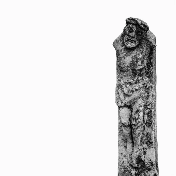 Crucifixion Jesus Christ Very Old Ancient Stone Destroyed Statue Black — Stock Photo, Image