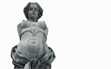 Yunan mitolojisindeki güzellik ve aşk tanrıçası Afrodit (Roma mitolojisindeki Venüs) antik heykelin bir parçasıdır. Siyah ve beyaz resim.