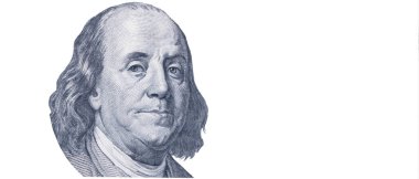 Benjamin Franklin 'in yüzü 100 Amerikan Doları banknotunda. Birleşik Devletler parası. Boşluğu kopyala.