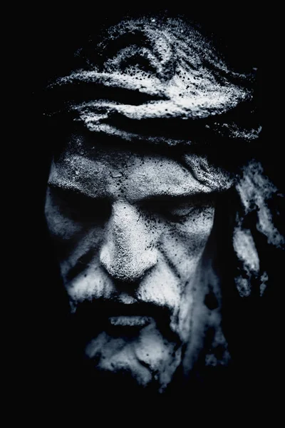 Une Ancienne Statue Jésus Christ Dans Une Couronne Épines Fragment — Photo