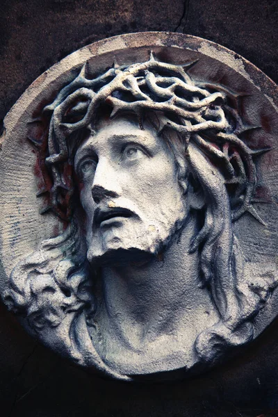 Oud Standbeeld Van Kruisiging Van Jezus Hrist — Stockfoto