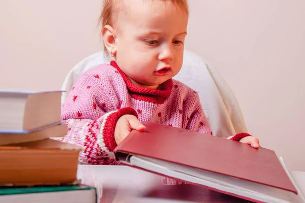 Humorous Portrait Little Cute Child Holding Book Preparing New School — Stock Photo, Image