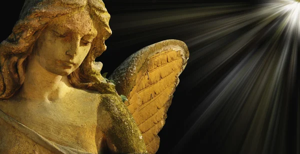 Kultainen enkeli auringonvalossa (antiikki patsas ) — kuvapankkivalokuva
