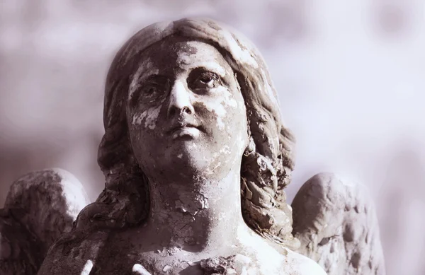 伤心的天使在公墓的复古形象 — 图库照片