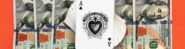 Cards and money as a symbol of gambling in casino — Stock Photo, Image