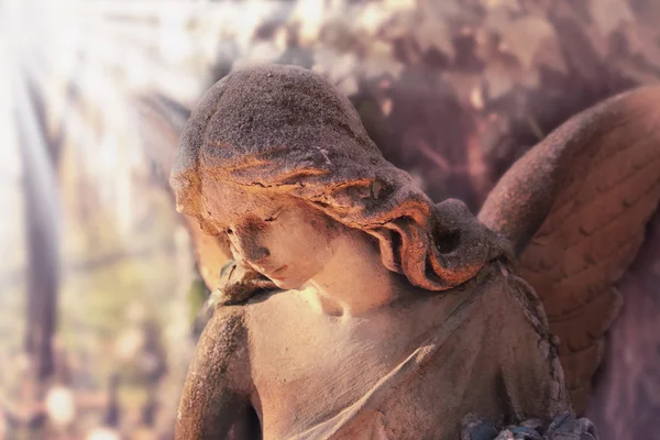 Золотой ангел в солнечном свете (старинная статуя в винтажном стиле ) — стоковое фото