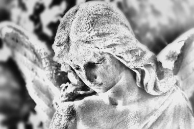 Melek heykeli (stilize siyah beyaz çizim)