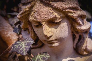 Huzurlu melek heykeli doğayla çevrili zaman içinde uyumu, yenilenmeyi ve sessiz ruhsal varlığı temsil eder..