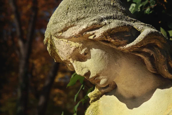 Bonito close up af um rosto escultura de mármore anjo com um doce — Fotografia de Stock