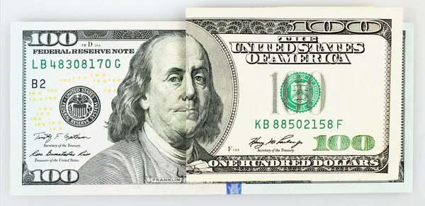 Satu bagian lama dan baru dari uang kertas seratus dolar — Stok Foto