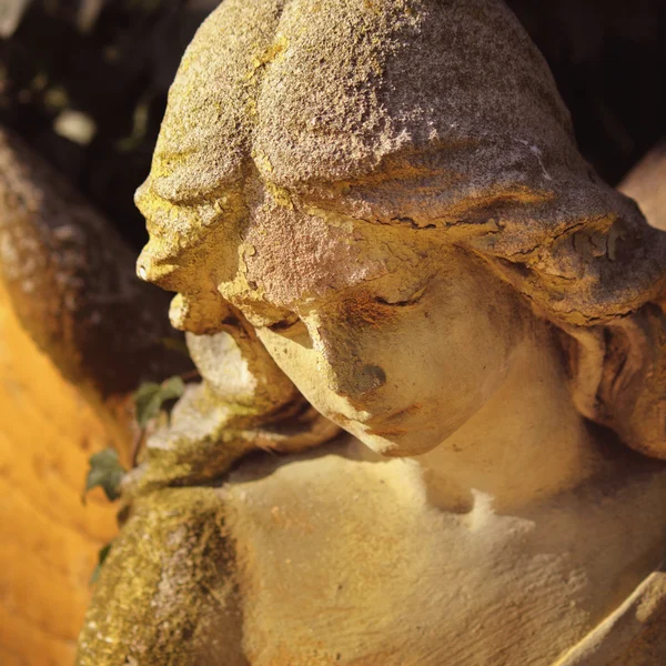 自动对焦带着甜甜的脸天使大理石雕塑美丽特写 — 图库照片