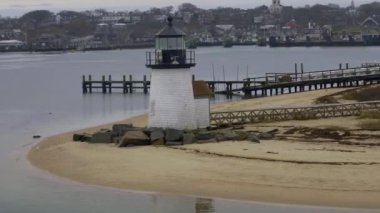 Nantucket Brant Point Deniz feneri Manzarası 'ndan kalkan feribot.