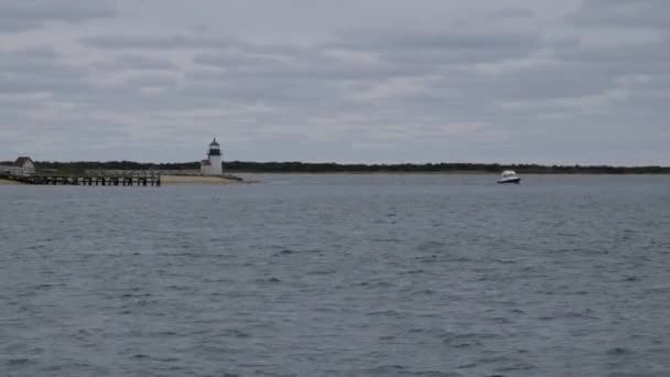 Nantucket Island Brant Point Fyr Grå Grumlig Dag — Stockvideo