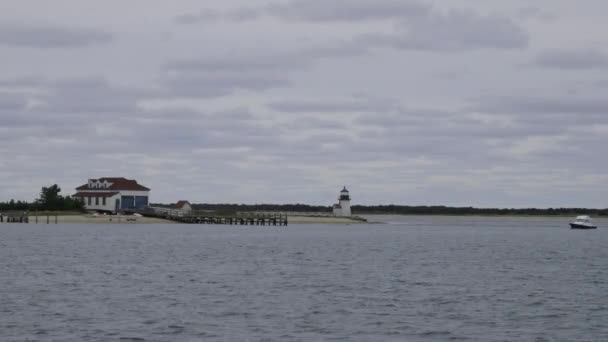Nantucket Island Brant Point Fyr Grå Grumlig Dag — Stockvideo