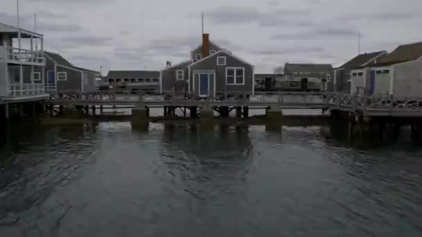 Dia Nublado Ilha Nantucket Distrito Histórico Casas Porto — Vídeo de Stock