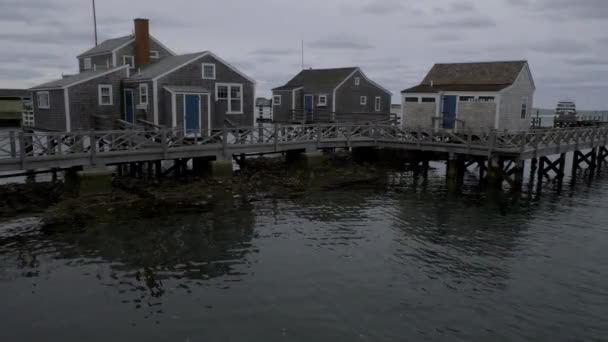 Giornata Nuvolosa Sull Isola Nantucket Quartiere Storico Case Porto — Video Stock