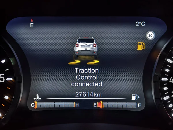 Ταχύμετρο Αυτοκινήτου Οθόνη Πληροφοριών Traction Control Information — Φωτογραφία Αρχείου