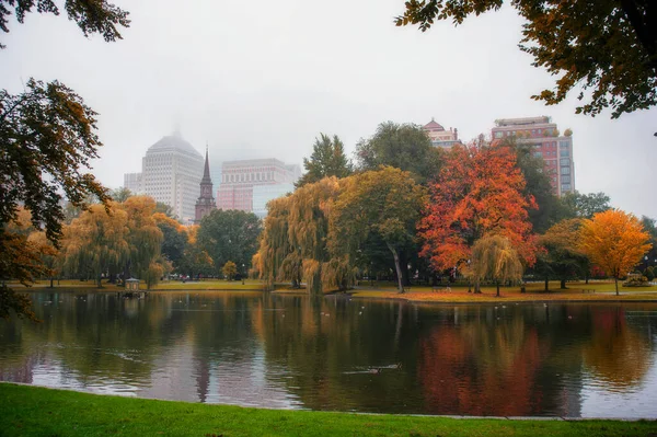 Follaje Parque Público Boston Common Día Niebla Otoño Octubre —  Fotos de Stock