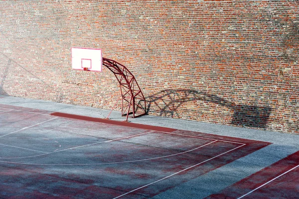 Basketball Court Surounded Brick Walls Sport Theme Background — Stock Photo, Image