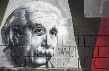 Albert Einstein graffiti on the wall in Opatija Angiolina Park. clipart