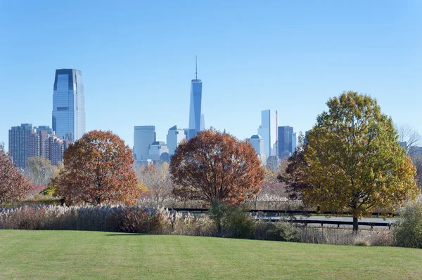 El horizonte de la ciudad de Nueva York desde el Liberty State Park — Foto de Stock