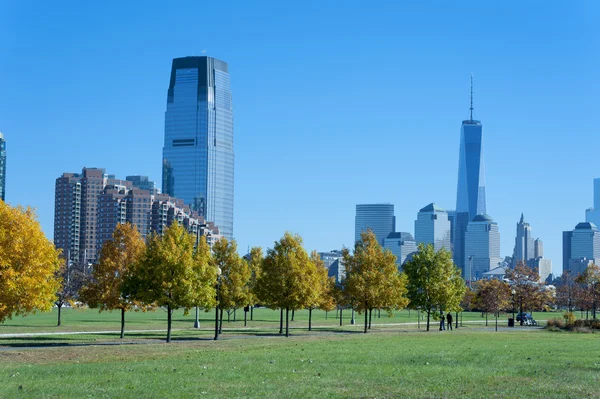 De new york city skyline van de liberty state park — Stockfoto