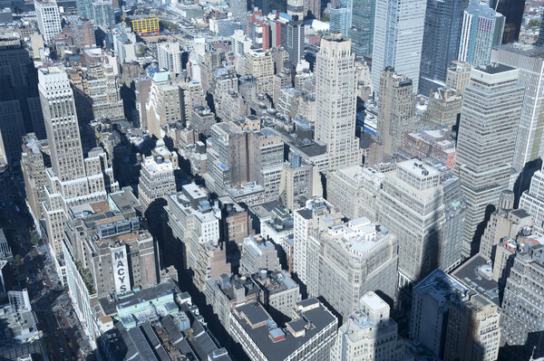 NEW YORK CITY, USA - OCTOBER 28: New York City Garment District Rooftops panorama viewed from Famous New York Landmark on October 28, 2013. in New York City.