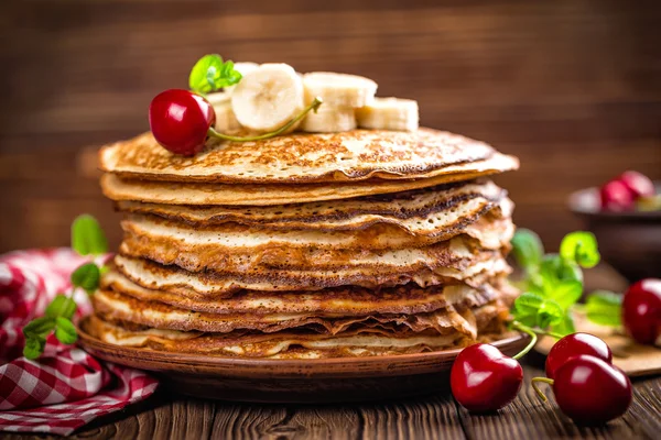 Pancakes stack with cherry — Stock Photo, Image