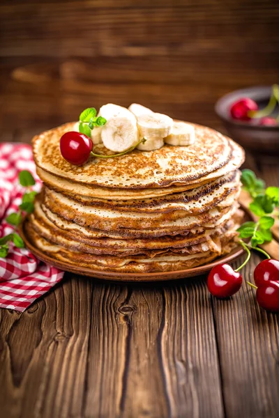 Pancakes stack with cherry — Stock Photo, Image