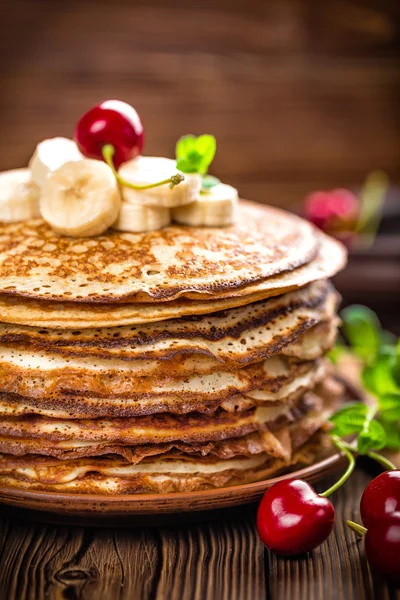 Pancakes stack with cherry — Stock Photo, Image