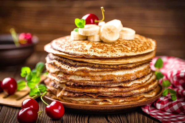 Pancakes stack with cherry — Stock Photo, Image