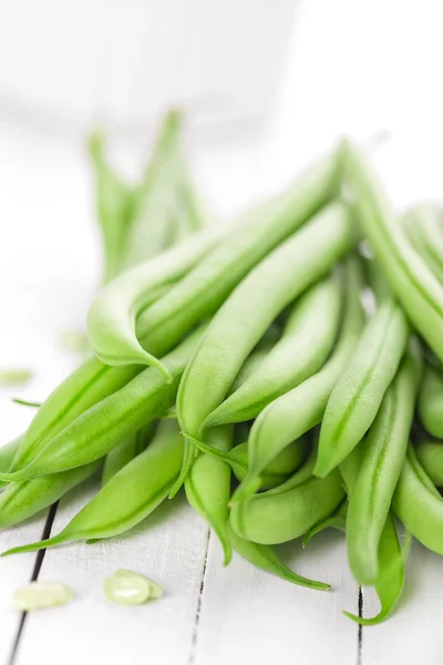 Fresh green beans on white — Stock Photo, Image
