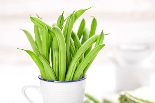 Fresh green beans on white — Stock Photo, Image