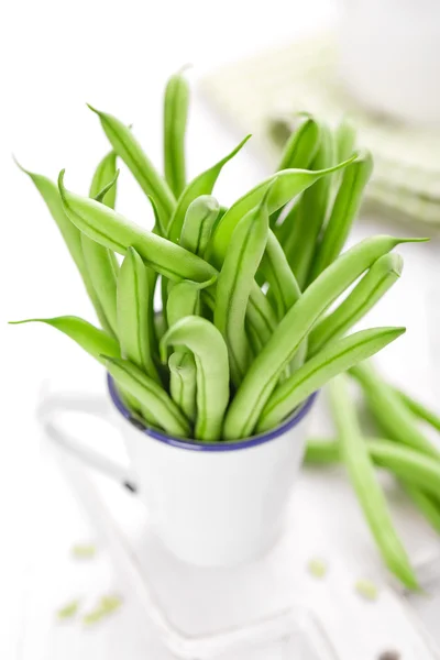 Fresh green beans on white — Stock Photo, Image