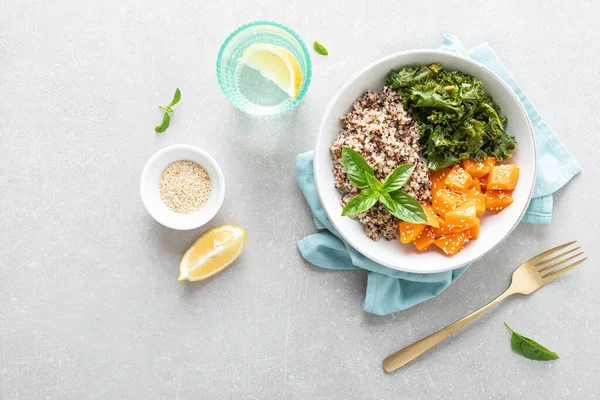 Cuenco Almuerzo Saludable Vegano Con Quinua Col Rizada Salteada Calabaza — Foto de Stock