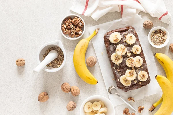 Banana Bread Cooking Kitchen Table Top View — Stock Photo, Image