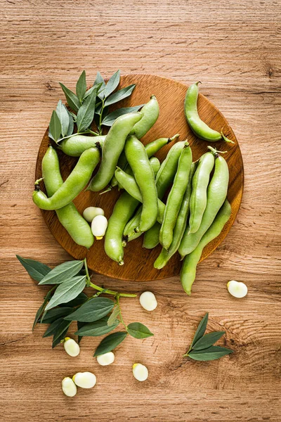 Fresh Raw Broad Beans Pods Top View — Stock Photo, Image