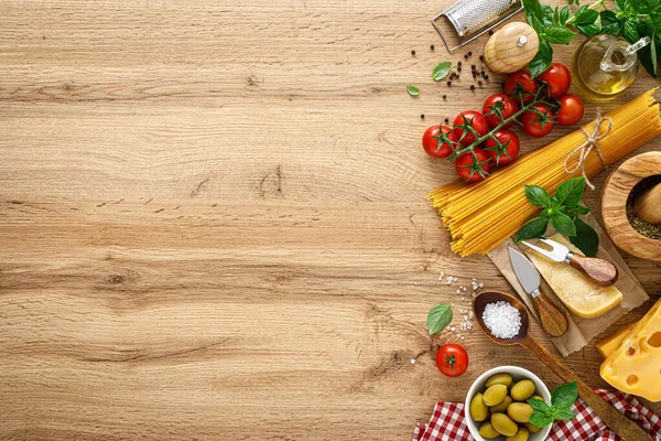 Italienisches Essen Kulinarischer Konzepthintergrund Mit Zutaten Zum Kochen Auf Rustikalem — Stockfoto