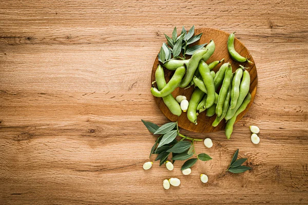 Fresh Raw Broad Beans Pods Top View — Stock Photo, Image